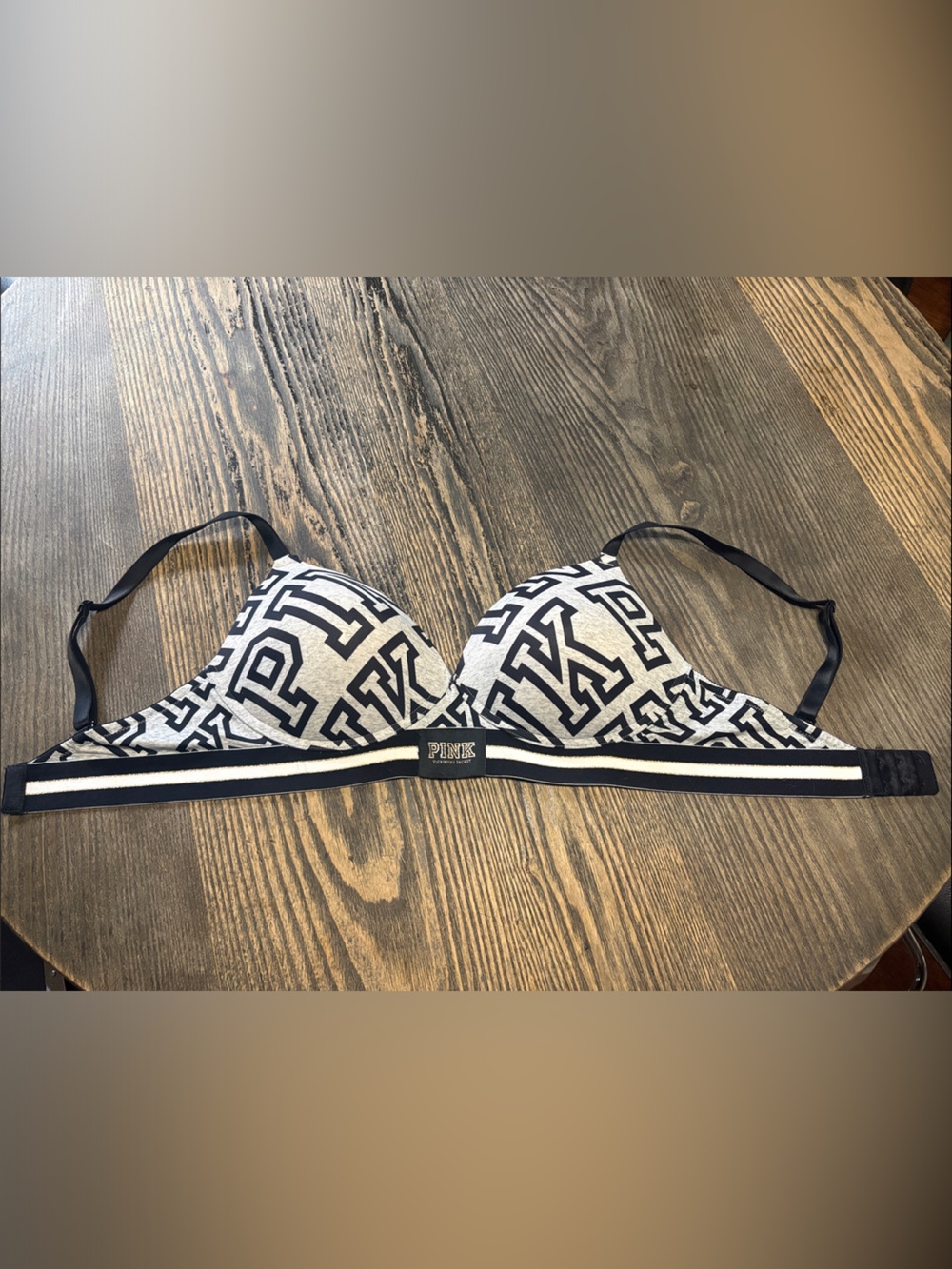 PINK Victoria's Secret Gray & Black Logo bra